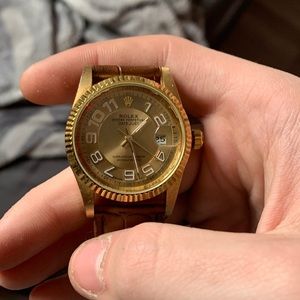 Rolex date just champagne dial and leather band